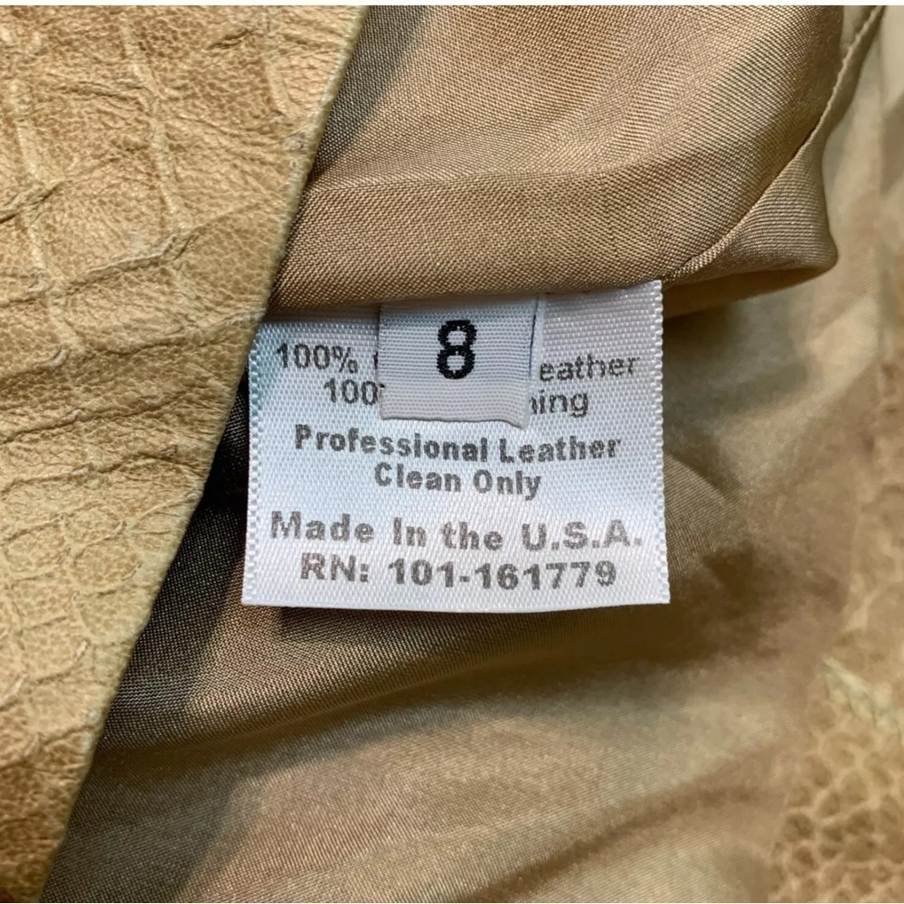 Illia Genuine Leather Animal Snakeskin Textured Zip Moto Jacket Beige Tan Size 8 - Picture 7 of 8